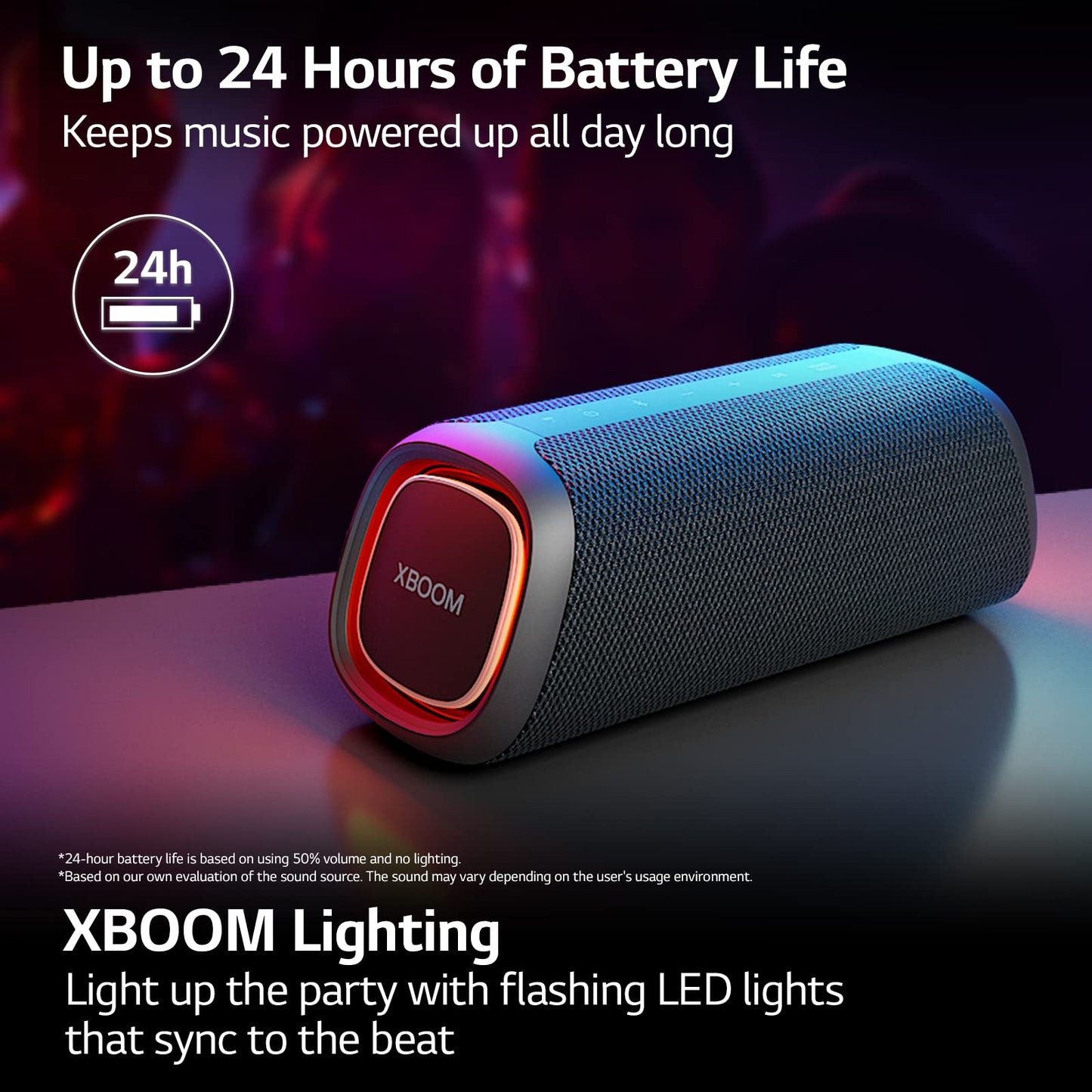 LG XG7QBK.DUSALLK Go Portable Bluetooth Speaker - LED Lighting and up to 24-Hour Battery, Black