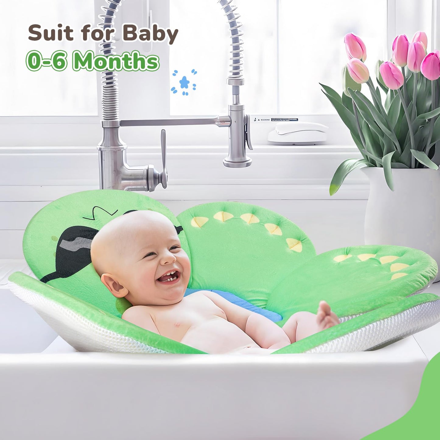 YooxArmor Baby Bath Pad for Infant Bathtub Sink, Non-Slip Flower Bathtub for Infants 0-6 Months, Soft Baby Sink Bath Cushion for Babies Bath Time, Newborns Bath Essentials Must Haves-Turtle