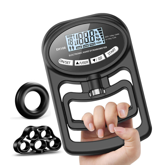 Hand Grip Strength Tester Trainer - Electronic Hand Dynamometer Forearm Grip Strengthener Exerciser Digital Training Gauge 265 Lbs 120 Kgs for Sport Home School Use
