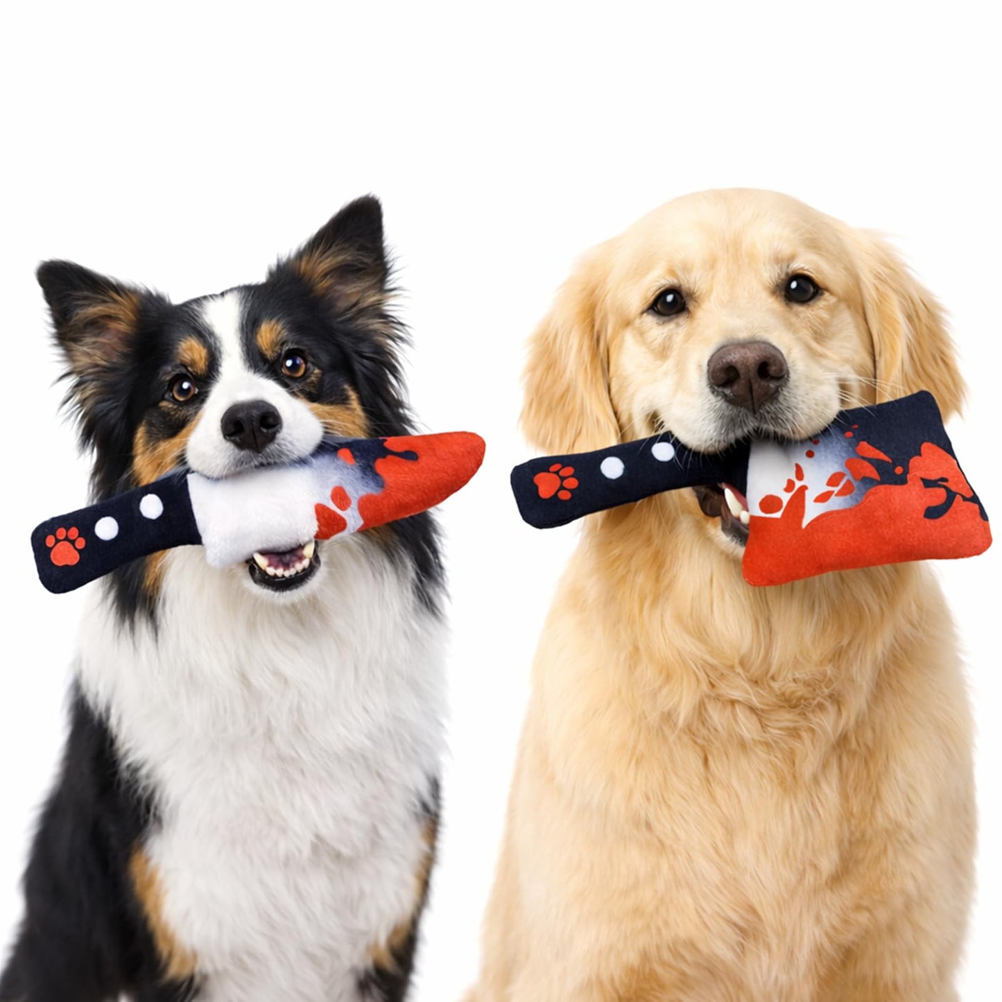 Haourlife 2-Pack Halloween Squeaky Dog Toy Set - Plush Knife and Cleaver Design, Interactive Sound Toys for Dogs, Perfect for Halloween Play and Chewing Fun