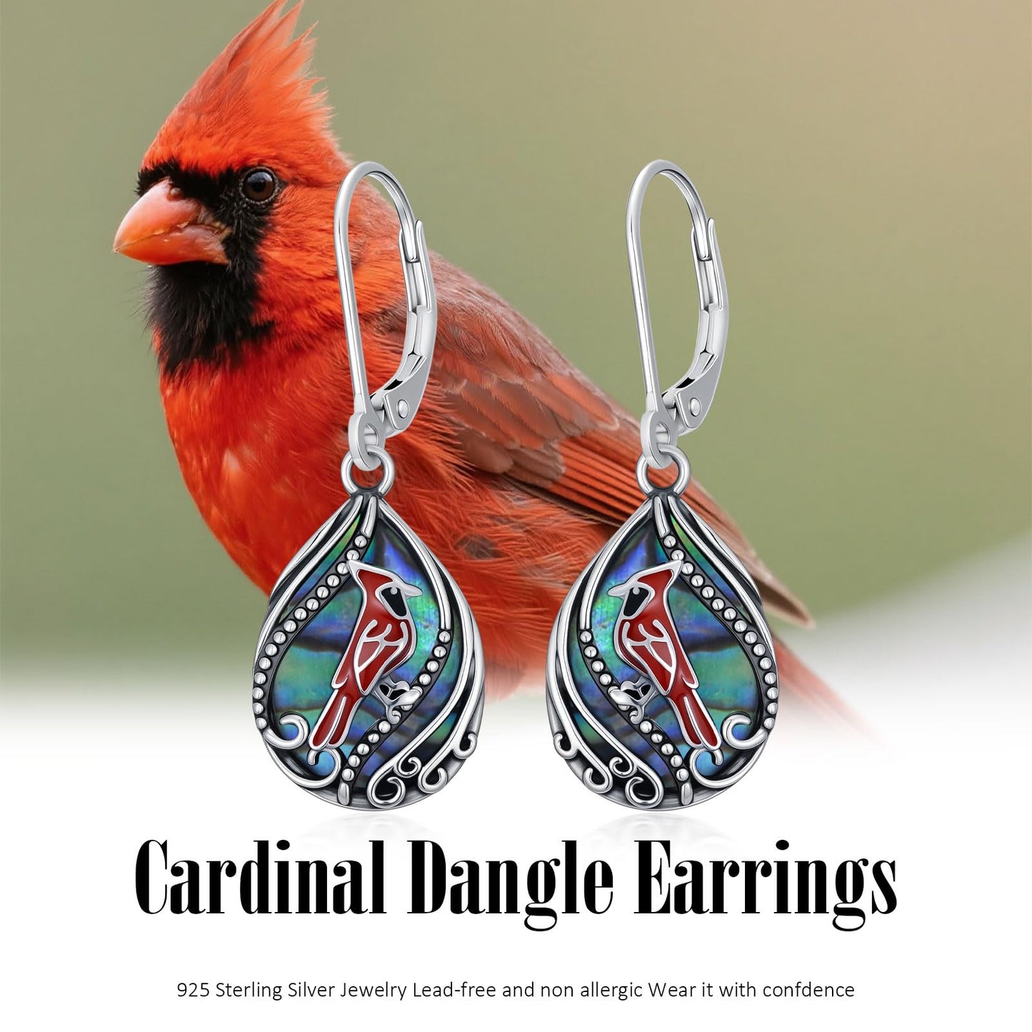 YYmqmq Cardinal Gifts for Women 925 Sterling Sliver Abalone Cardinal Dangle Earrings Leverback Red Bird Jewelry Gifts for Women Girlfriend