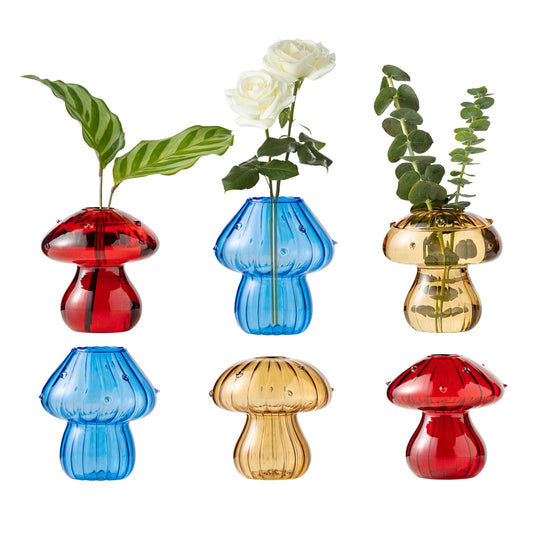 JGKYLDZ Mushroom Vases, Set of 6 Colored Plant Propagation Station, Mushroom Propagation Vase, Mini Terrarium for Plants, Cute Glass Hydroponic Vase for Flowers, Gifts for Women, Plant Lover(6)