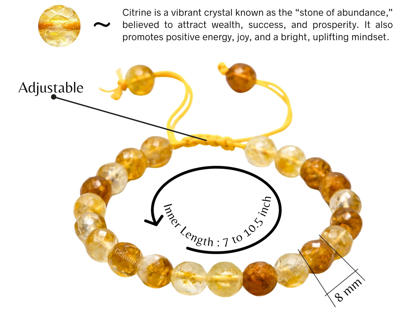 Amazing Gemstone Citrine Bracelet for Women - Chakra Mens Bracelet Protection Crystals and Healing Stones - Blessing Spiritual Meditation Gift Christmas Stocking Stuffers