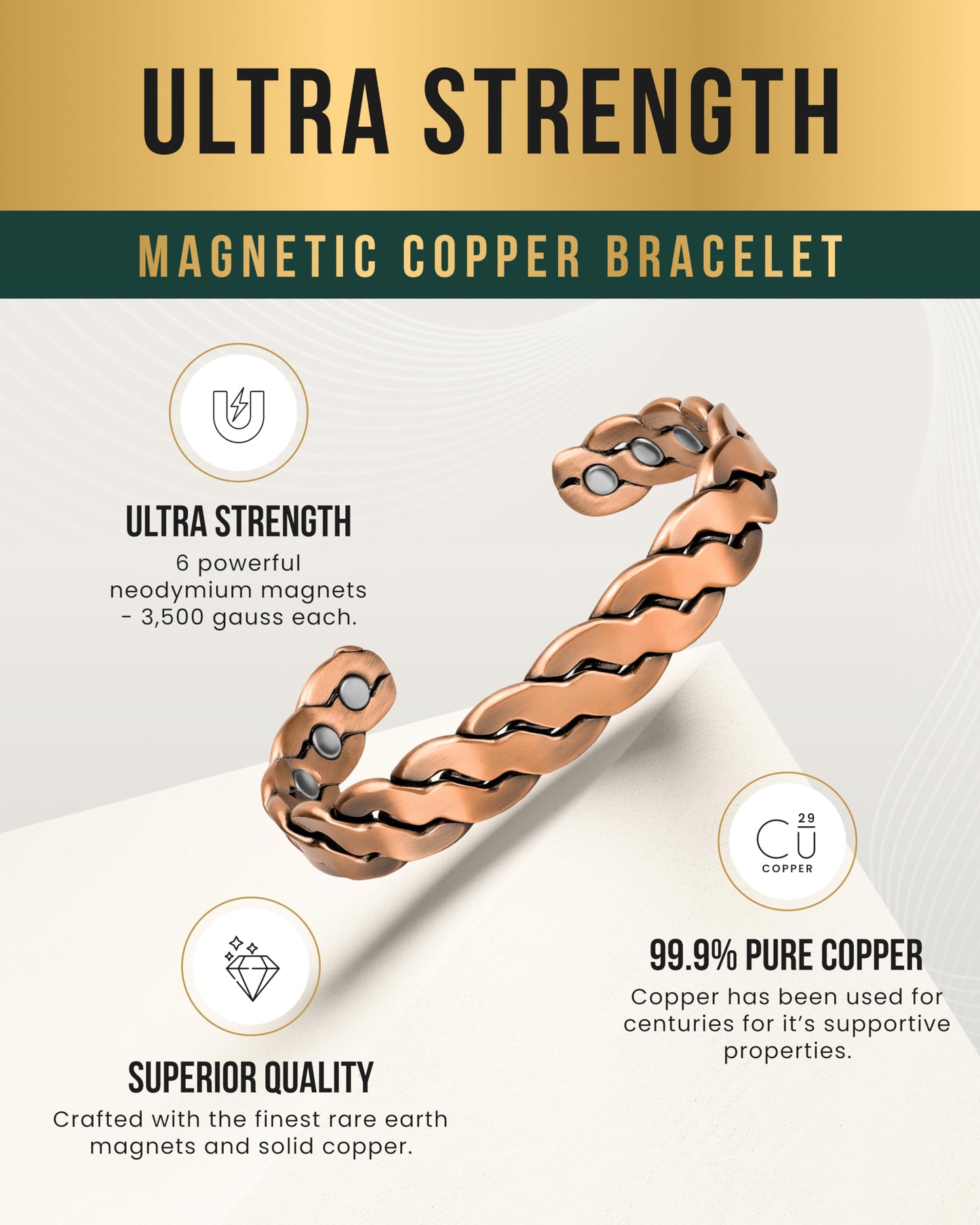 MagnetRX® Copper Magnetic Bracelets Set — EllipseMAX 5X Strength Bracelet (5,000 Gauss) for Men & Adjustable Twisted Cuff (3,500 Gauss) for Men & Women — Pure Copper Magnetic Jewelry Set
