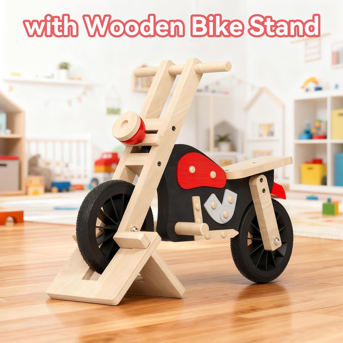 Yrthe Voitom Wooden Balance Bike for Kids with Wood Bike Stand, Develops Motor Skills & Balance, Bike for Beginners