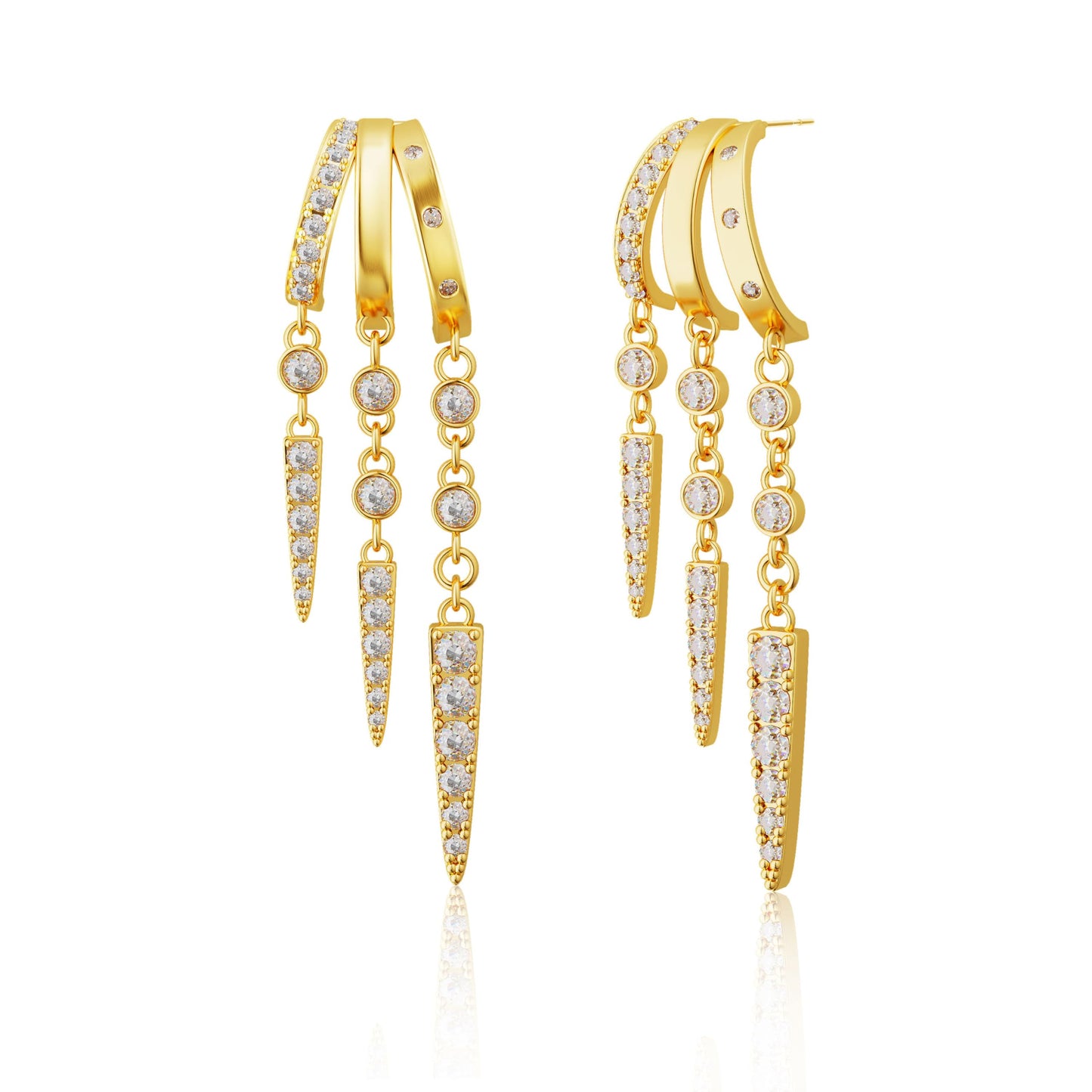 Freekiss Gold Long Dangle Earrings for Women, 3 Hoop Illusion Huggie Diamond Drop Earrings, Dainty Simple 14K Gold Plated Hypoallergenic Statement Stud Earring Set Jewelry for Women