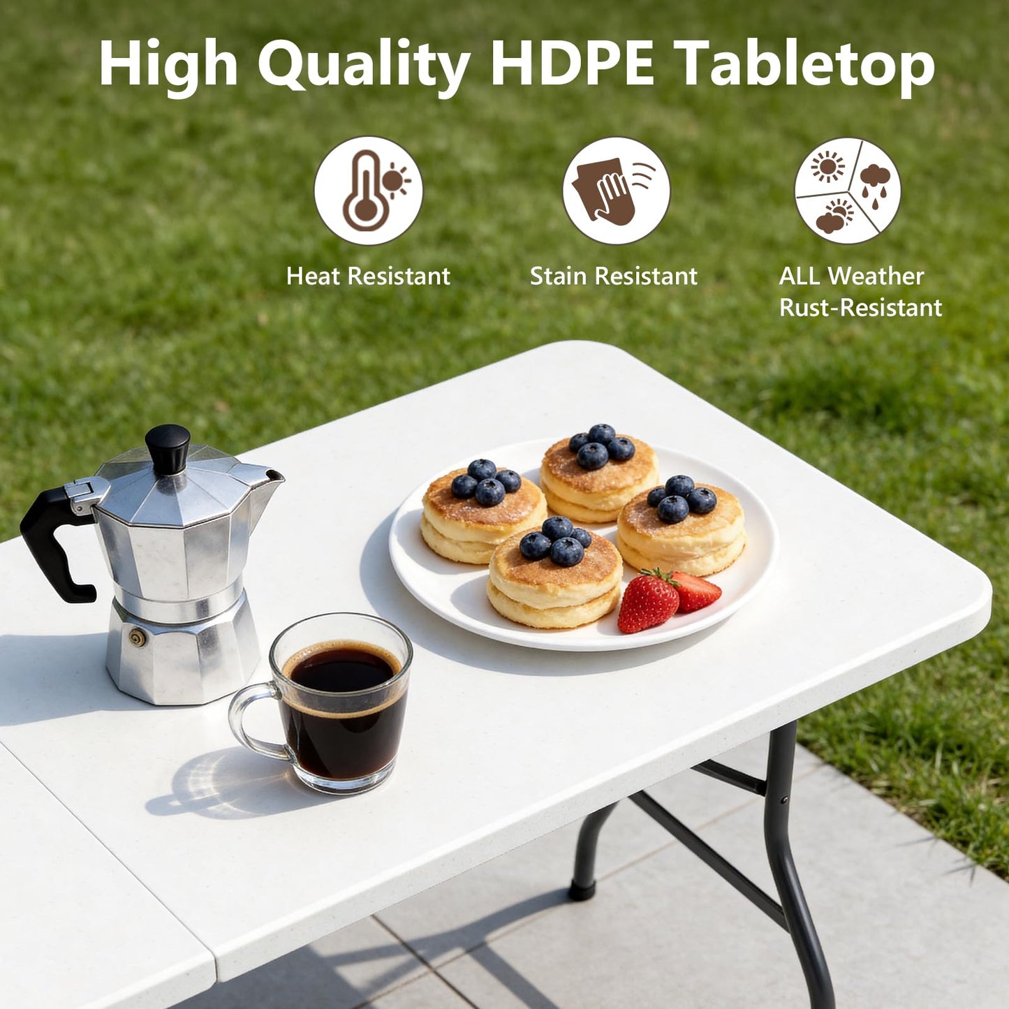 MAKE CHANGES Folding Table 2 Pack, 6 FT Foldable Plastic Table with Carrying Handle, Heavy Duty Portable Fold-in-Half Utility Table for Party, Camping, Banquet, Craft, Wedding, Indoor & Outdoor Use