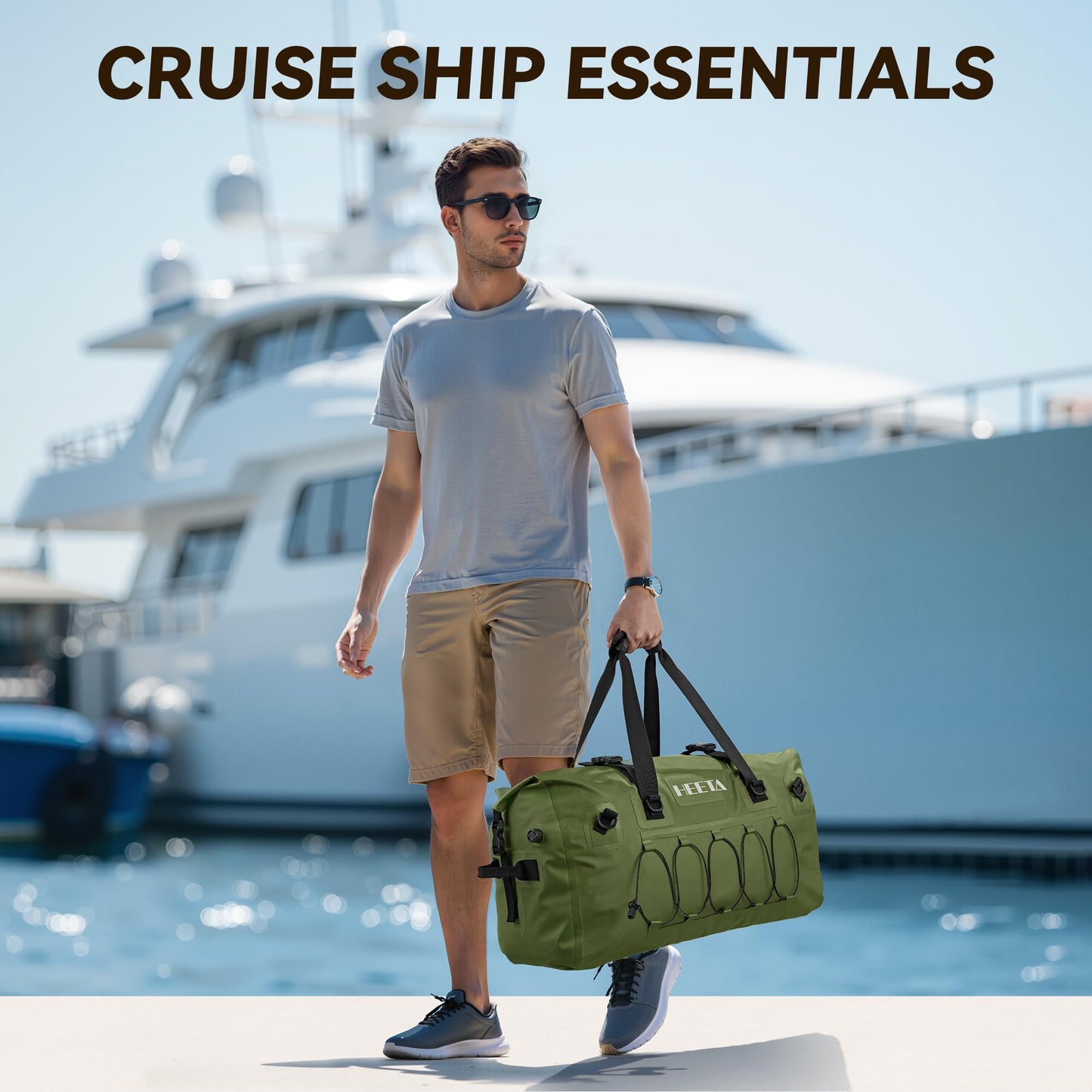 HEETA Waterproof Duffel Bag Motorcycle Dry Bag Backpack, Extra Large Rolltop Travel Duffle Bags with Straps & Handles for Kayaking Rafting Boating Canoeing Camping Gym Beach (Green, 110L)