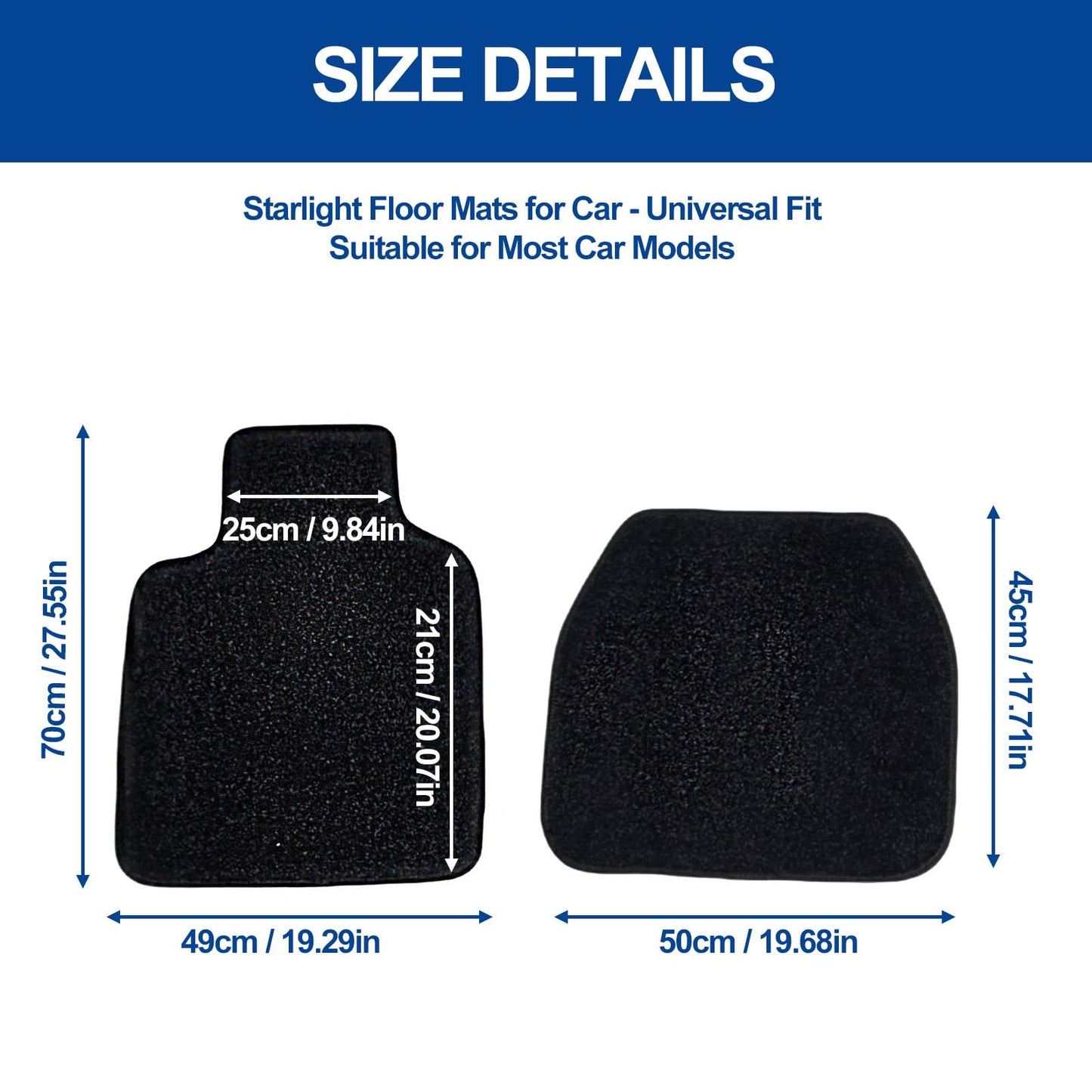 Starlight Floor Mats for Car, LED Fiber Optic Mats with App Control, Universal Fit - Waterproof Washable, Full Set Shiny Starry Sky Non-Slip Car Mat - USB Cable