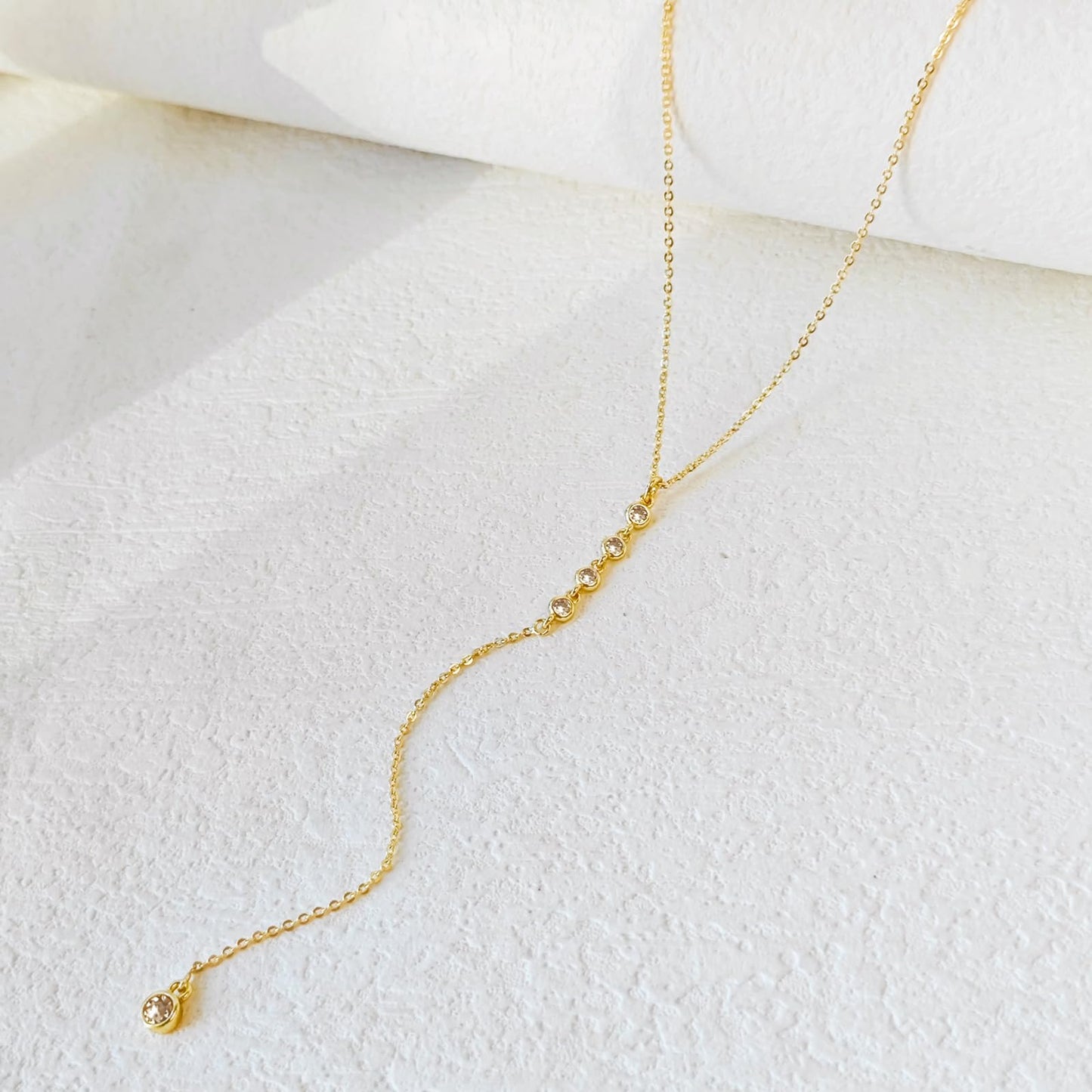 HERIER Lariat Gold Long Necklaces for Women Trendy Dainty 14K Gold Plated Drop Necklace Layered Simple CZ Y-Shaped Necklace Jewelry Gifts