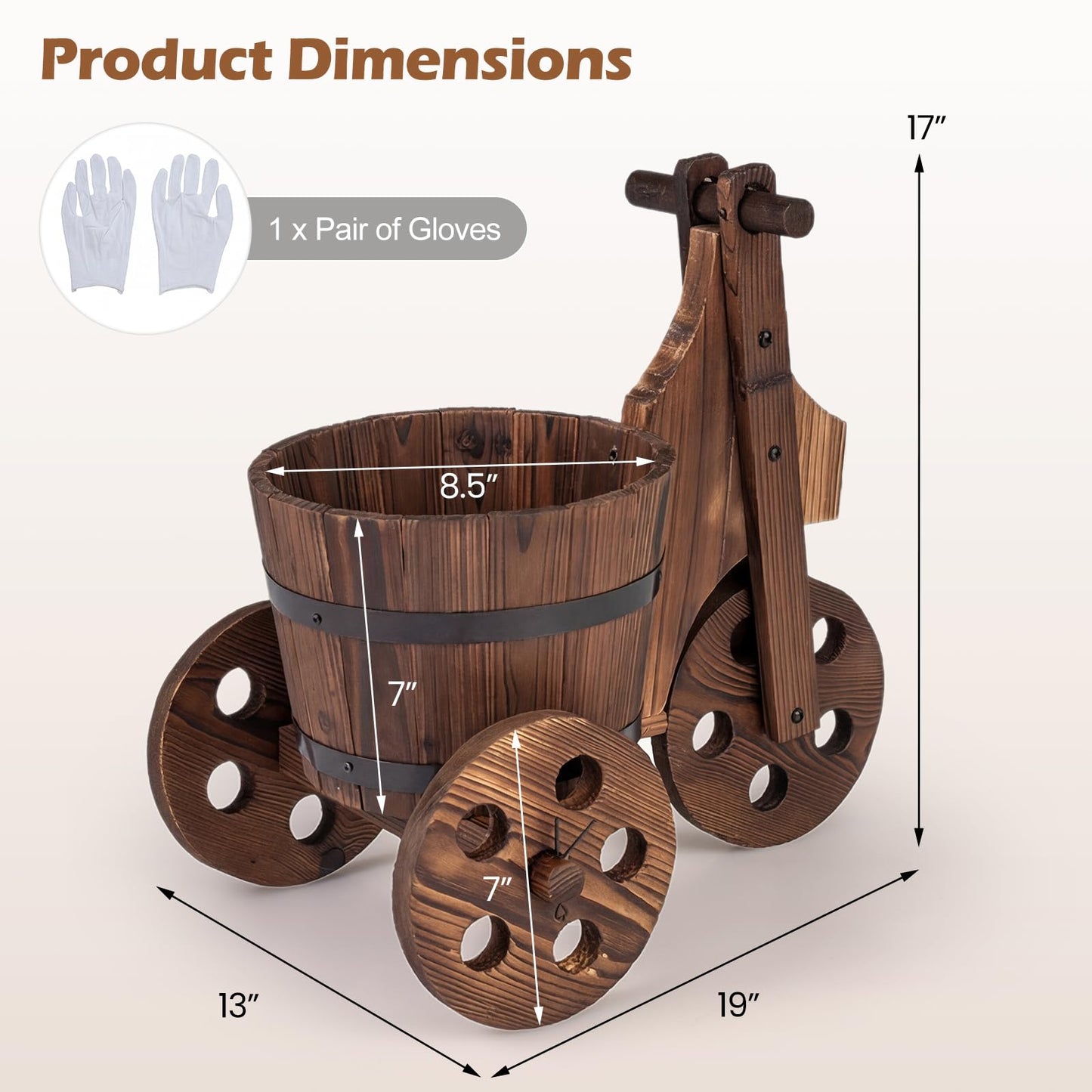 HAPPYGRILL Wooden Wagon Planter, Rustic Wood Wheelbarrow Planter w/3 Wheels,Drainage Hole & Storage Box for Growing Vegetables Herbs, Indoor Outdoor Flower Pot Cart for Patio Balcony Garden Decor (1)