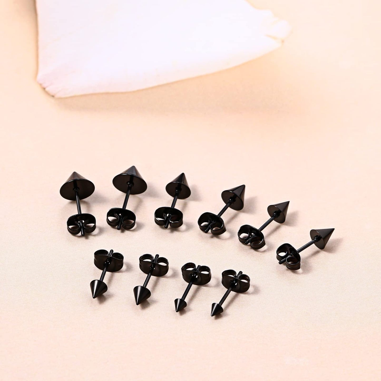 Aroncent 5 Pairs Fake Gauge Black Earrings Stainless Steel Fake Taper Spike Earrings Fake Plug Earrings Goth Punk Accessories Valentines Day Halloween Christmas Gift for Men Women