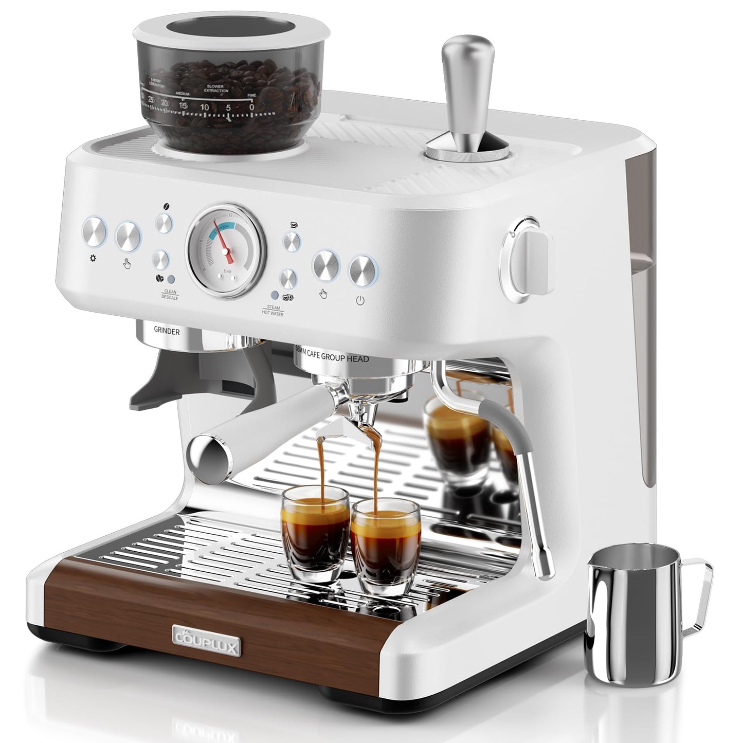 COUPLUX Espresso Machine, 58MM Professional Espresso Machine with Grinder Powerful Milk Frother Steam Wand 15 Bar Espresso Coffee Machine For Home Cappuccino & Latte Machine Stainless Steel