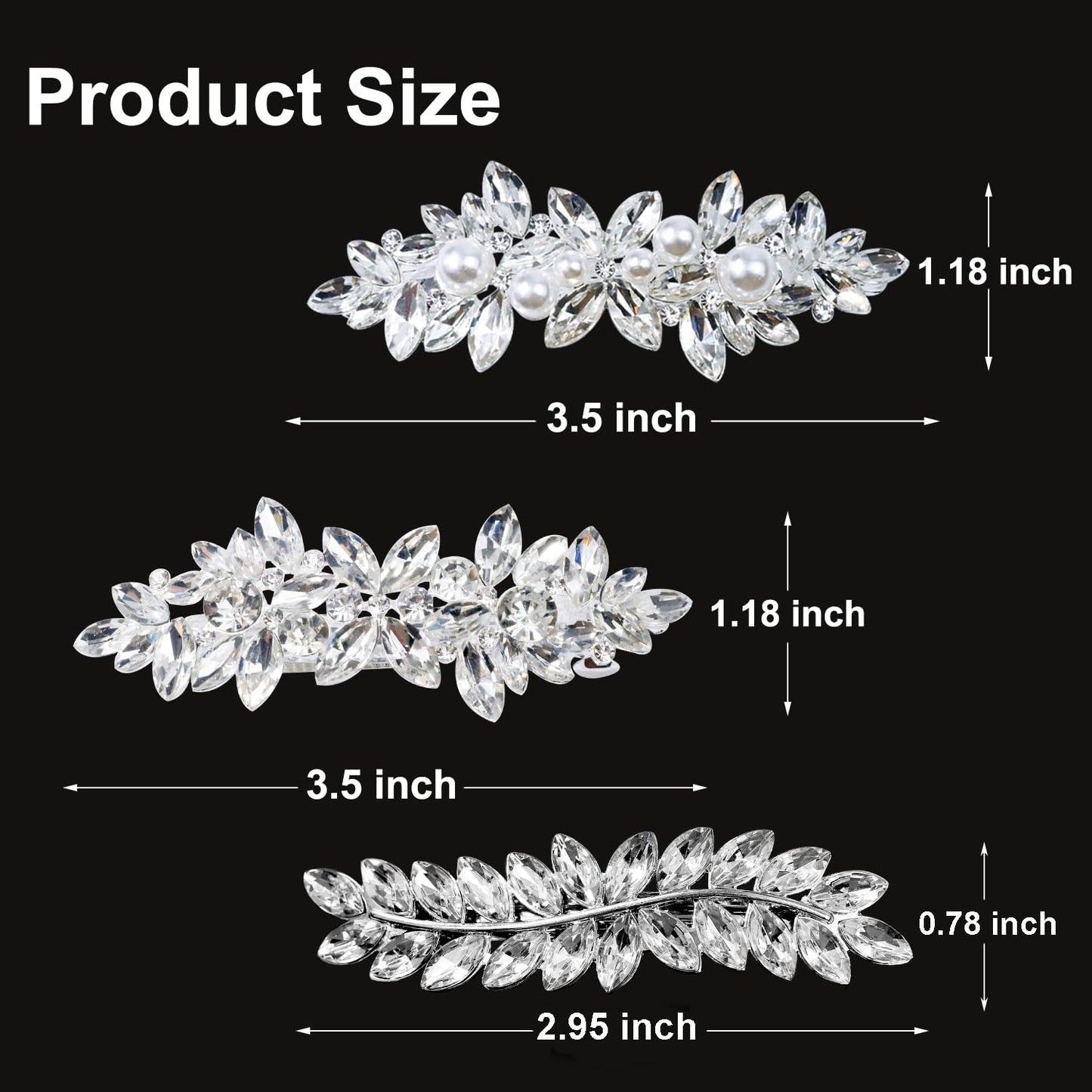 3 Pieces Rhinestone Bridal Hair Clips Leaf Wedding Hair Pins Crystal Bobby Pins Silver Hairpin Jewelry Barrette for Brides Bridesmaids Flower Girls