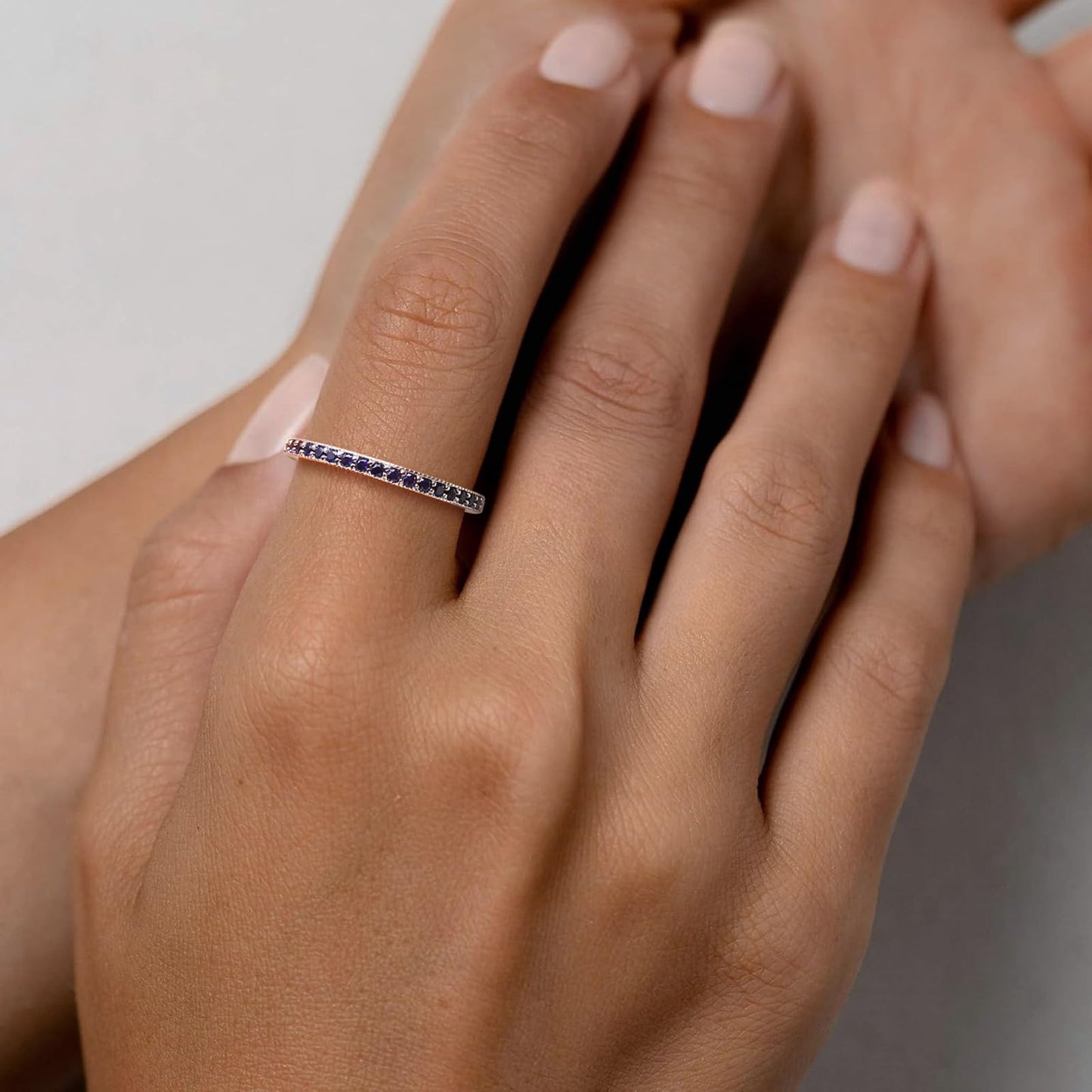 AGRULE 0.4 Cttw Blue Sapphire Wedding Ring for Women White Gold Plated Sterling Silver Dainty Simple Anniversary Band 1.7mm Wide Stackable September Birthstone Rings, Size 7