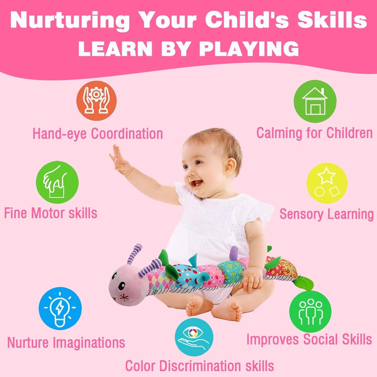 Pau1Hami1ton Baby Toys 0-3-6-12 Months Musical Plush Caterpillar Toy,Newborn Toys with Crinkle and Rattles,Baby Sensory Toys,Newborn Boy Girl Gifts.