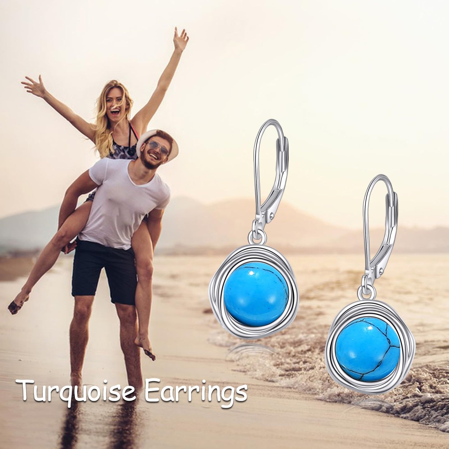 POPLYKE Turquoise Earrings Dangle for Women 925 Sterling Silver Leverback Earrings for Women Turquoise Jewelry Gifts Birthday