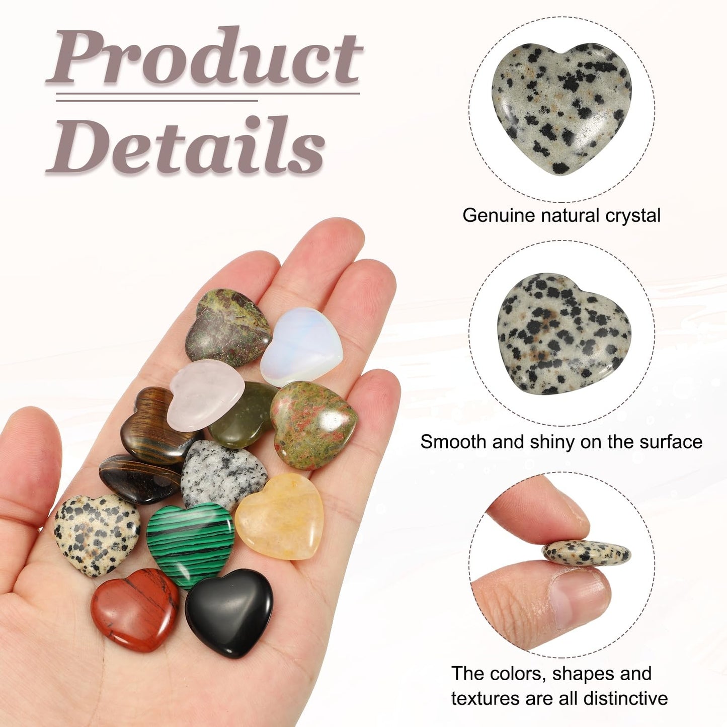 uxcell 5 Pcs Polka Dot Stone Crystal Stones Heart Shaped, 2 cm Tumbled Stones and Crystals, Polished Gemstone Rocks for Women Gifts Meditation Crafting Home Decor