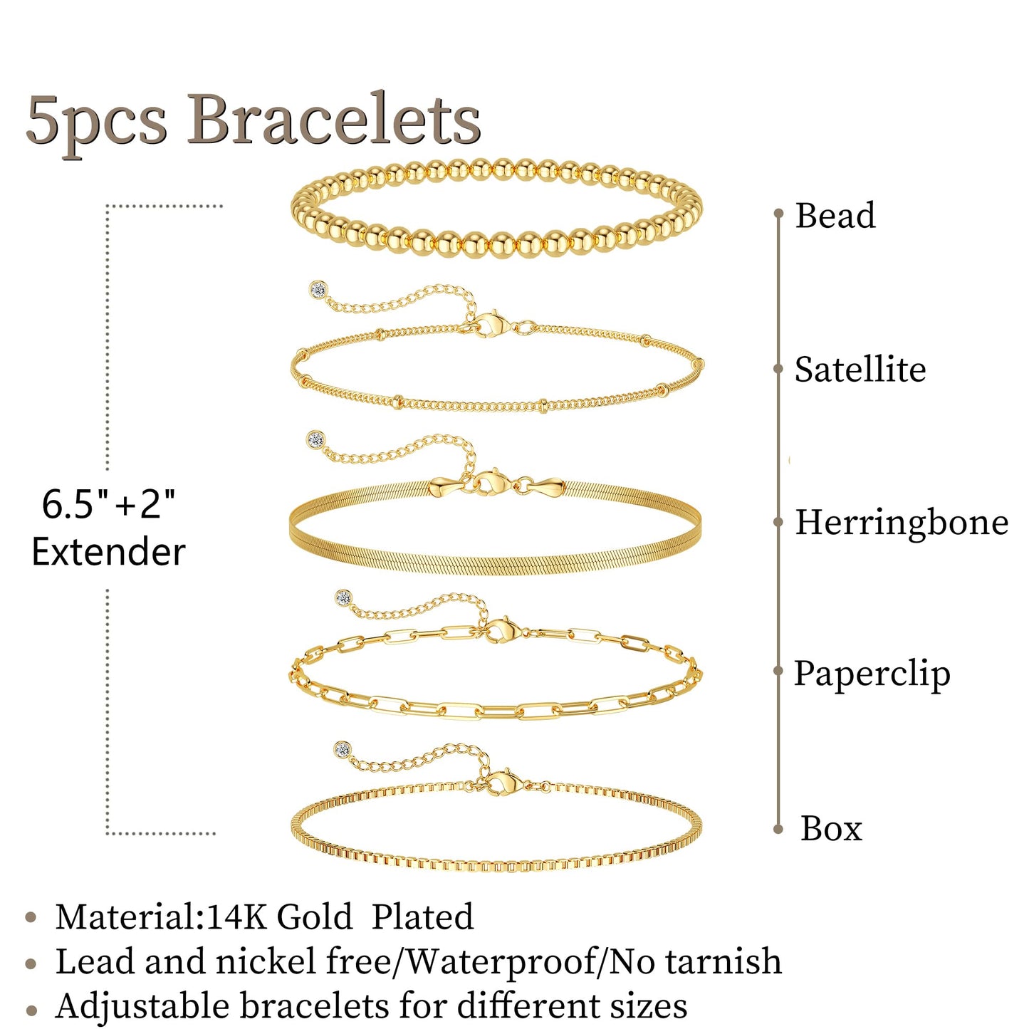 DEARMAY 14K Gold Plated Bracelets for Women Gold Jewelry Set for Women Beaded Bracelets for Women Dainty Paperclip Chain Bracelet Pack Gifts for Women