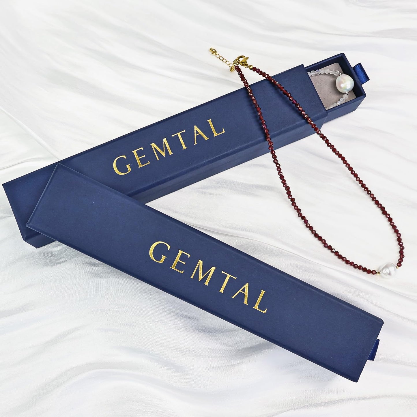 GEMTAL Pearl Necklaces for Women Dainty Single Pearl Necklace Natural Freshwater Pearl Choker Garnet Beaded Necklaces Adjustable Chain Red Bead Necklace Valentines Jewelry Gift