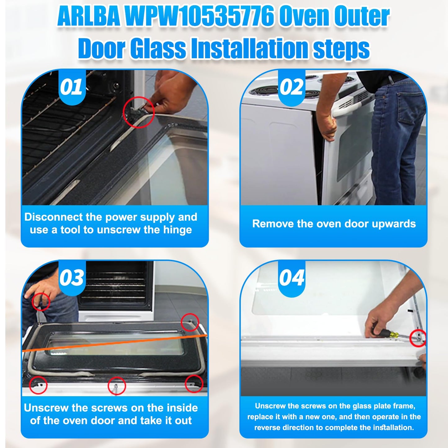 Black WPW10535776 Range Outer Door Glass Comptible with Whirlpool W10535776 3281028 AP6022733 PS11756070 EAP11756070 Electric Range Oven Outer Door Glass