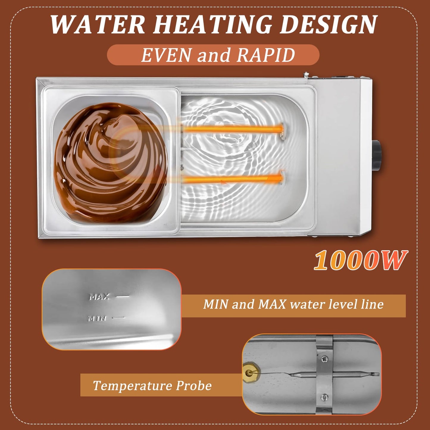 Chocolate Melting Pot, 9 Lbs 2 Tanks Chocolate Tempering Machine Chocolate Melter with TEMP Control 86~185℉, 1000W Stainless Steel Electric Commercial Chocolate Warmer and Melter