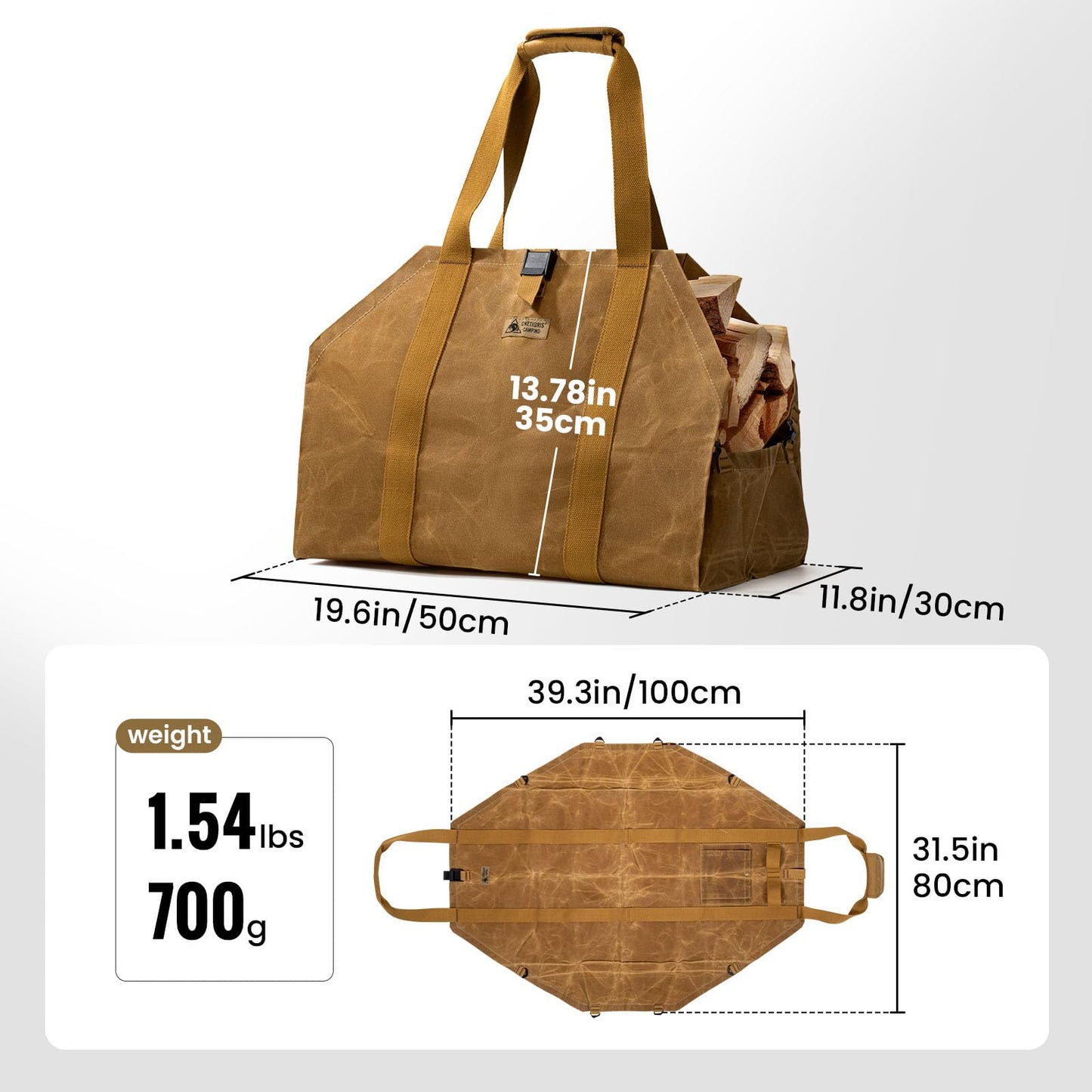OneTigris Firewood Carrier, 2-in-1 Firewood Log Carrier Bag, Waxed Canvas Firewood Tote Carrier Extra Large Firewood Carriers with Handles for Fire Pit, Camping, Wood Stove, BBQ Barbecue