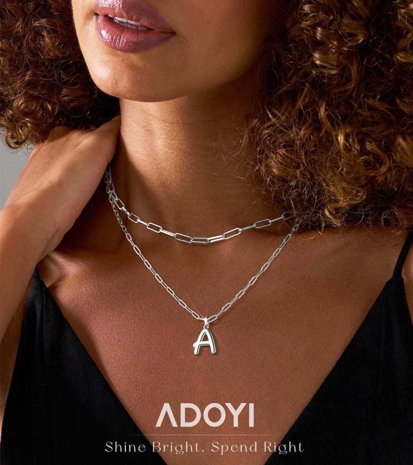 adoyi Silver Initial Necklace for Women 14k Gold Plated Layered Bubble Letter Necklaces Trendy Jewelry Chain Name D Pendant Necklace Stack Birthday Valentines Gifts