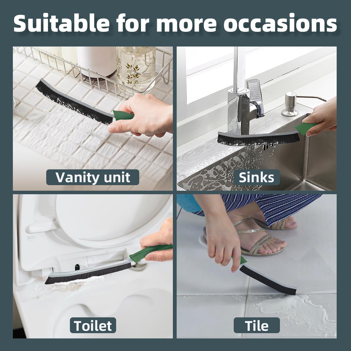 TQRR Toilet Brush, 2 Pcs Bathroom Cleaning Brush, Toilet Scrubber, Deep Toilet Bowl Brush with Hanging Hole, Multifunctional Gap Cleaning Brush, Bristles for Kitchen Sinks, Tub,Shower (6, Green)