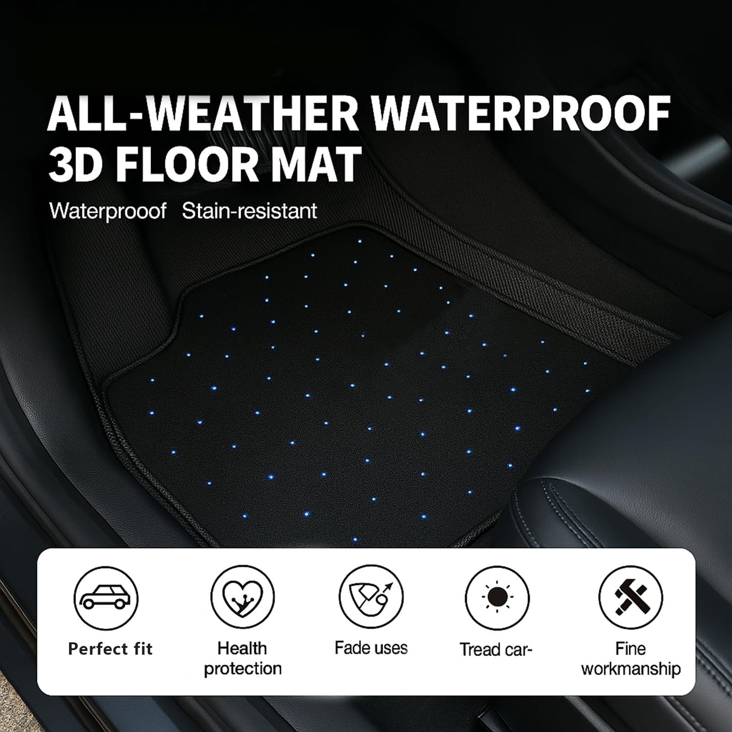 Starlight LED Car Floor Mats with Wireless Ambient Lighting – Waterproof Universal Fit Car Floor Mats with Lights for Cars, SUVs & Trucks – App & Remote Control RGB Fiber Optic, Anti-Slip Design