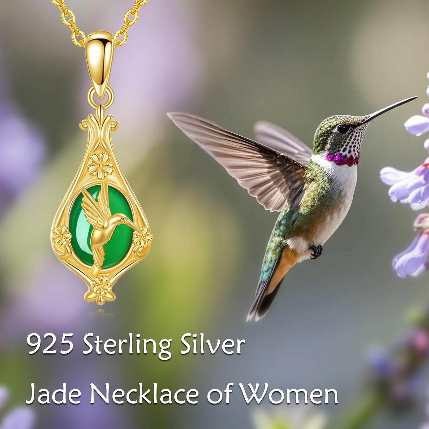 YAFEINI Hummingbird Necklace S925 Sterling Silver Jade Hummingbird Pendant Necklaces Hummingbirds Jewelry Gifts for Women Wife Mom