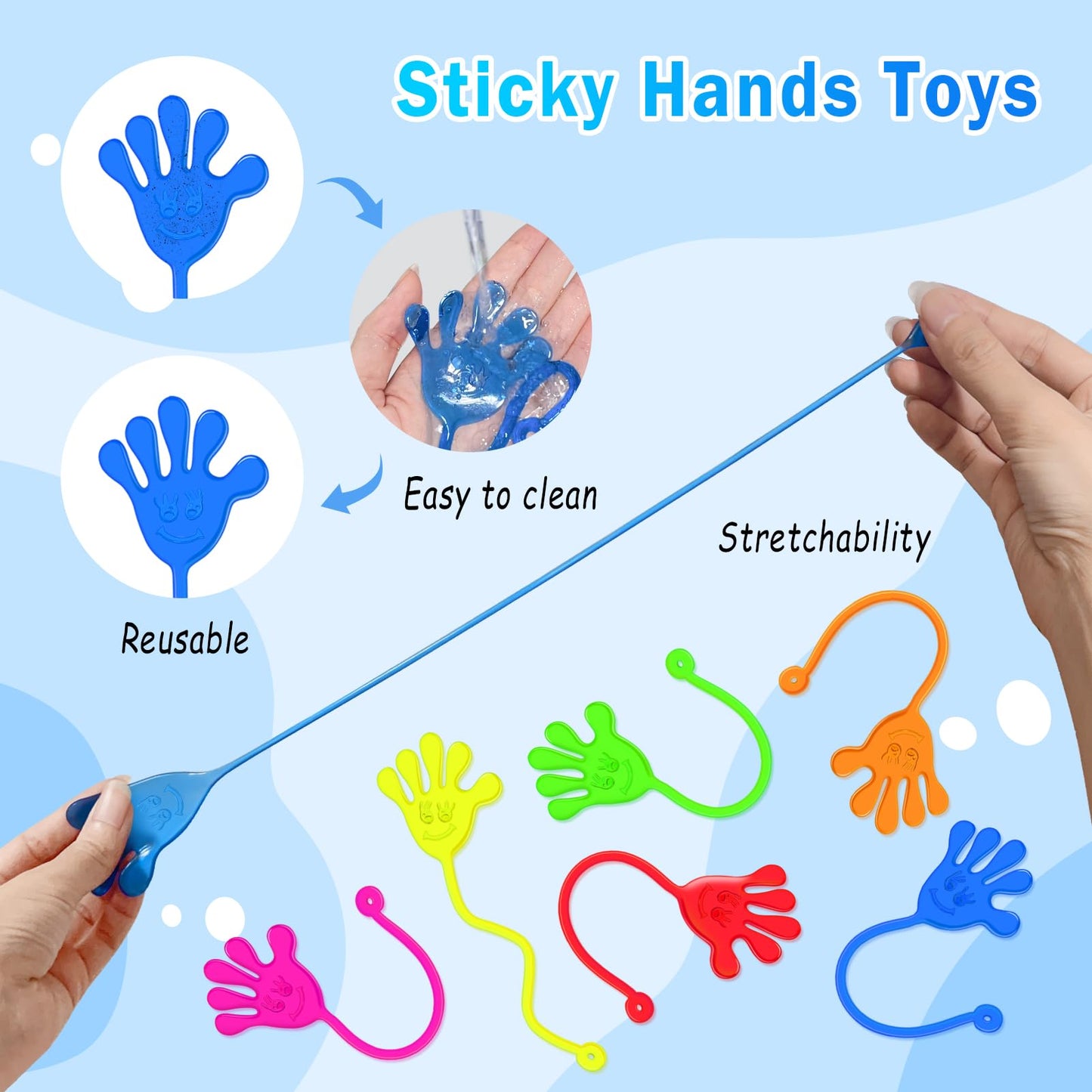 Sticky Hands Bulk 48 PCS Party Favors for Kids 4-8 8-12 Stretchy Sticky Hand Toy Goodie Bag Stuffers Fillers Treasure Box Toys Classroom Prizes School End of Year Student Gifts Birthday Party Supplies