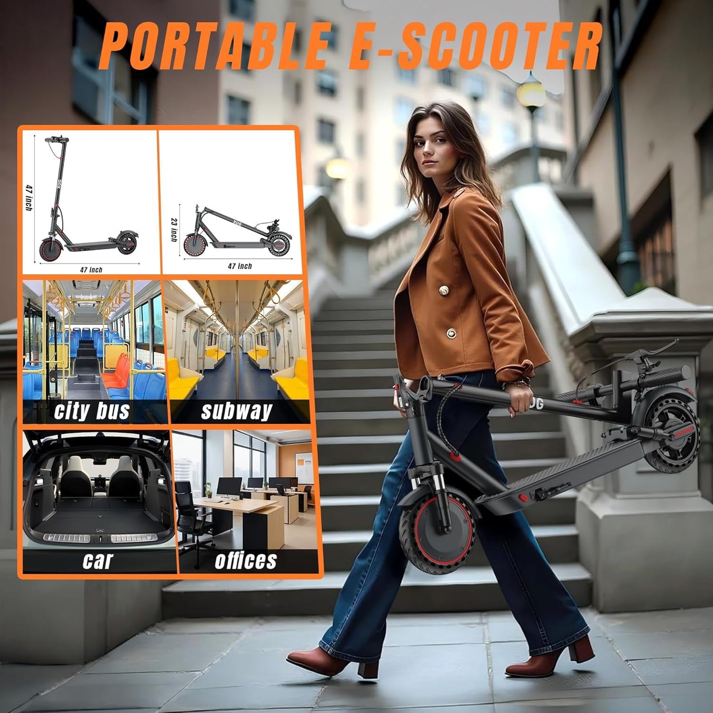 Electric Scooter for Adults with Dual Suspension System - 8.5" Solid Tires, 350W Brushless Motor, Up to 19 MPH Speed, 15 Miles Long Range, Double Braking Folding Fast E-Scooter, App Control