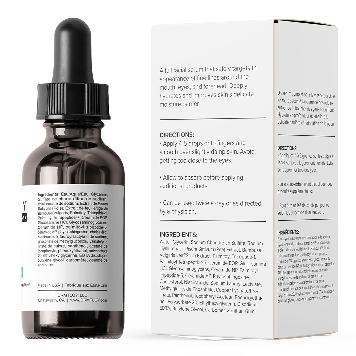 DRMTLGY Needle-less Serum - Anti-Aging Serum for Fine Lines & Wrinkles - Niacinamide with Potent Blend of Hyaluronic Acid, Peptides & Ceramides, 1 fl oz (Pack of 2)