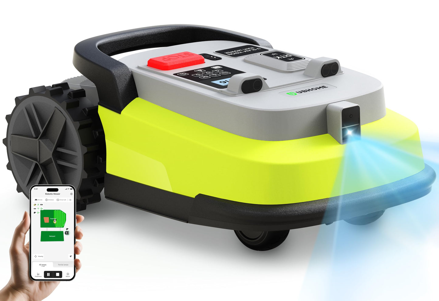 UBHOME Robot Lawn Mower, RTK+AI Vision Robot Mower for Accurate Navigation & Obstacle Avoidance, No Perimeter Wire, Smart APP Control, Automatic Grass Cutting for Large Lawns, 55% Slopes, 52dB Quiet