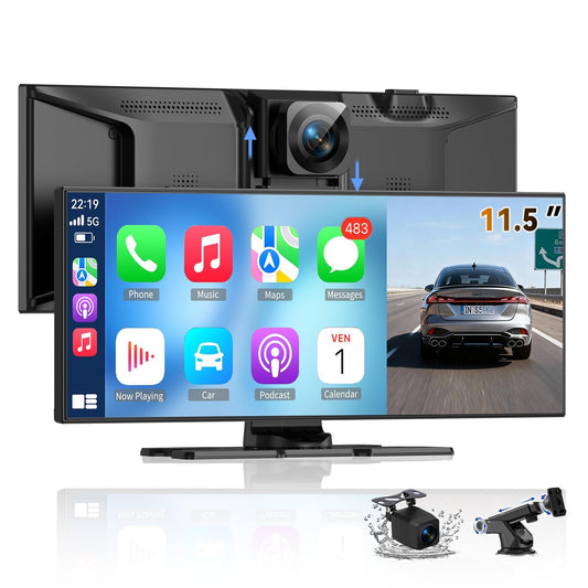 Largest 11.5'' Carplay Screen for Car, Wireless A-pple Carplay & Android Auto Car Stereo Touchscreen with 4K Dash Cam and 1080P Backup Camera,Voice Control/GPS Navigation/Mirror Link/Bluetooth/AUX/FM