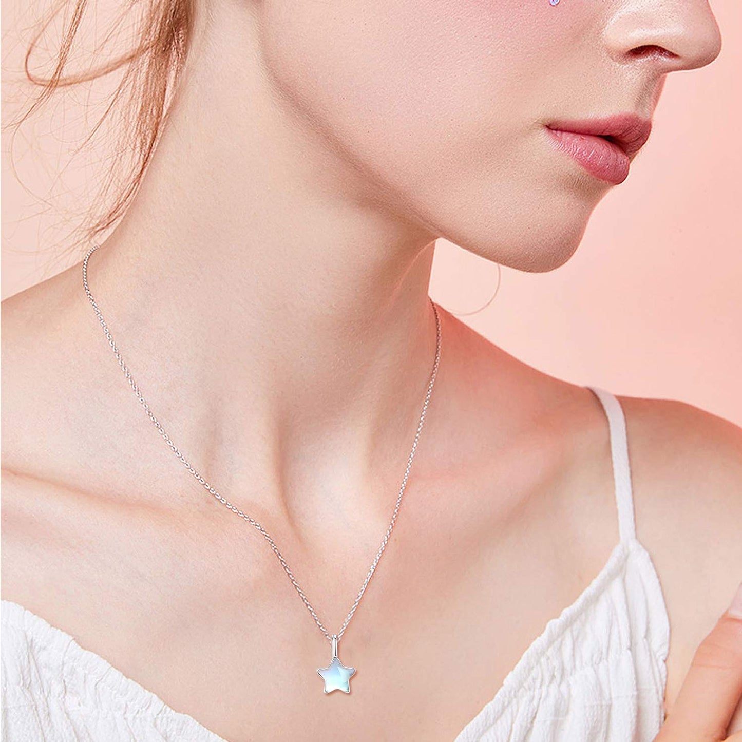 CUOKA MIRACLE Mothers Day Gift Moonstone Star Necklace 925 Sterling Silver Rainbow Moonstone Choker Pendant Celestial Jewelry for Women Hypoallergenic Gift Birthday