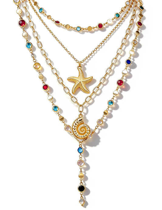 4PCS Layered Gold Cross Necklaces for Women Trendy, Bohemian Bead Pearl Y Long Pendant Necklace Set, Vintage Rosary Necklace Stack Adjustable Length
