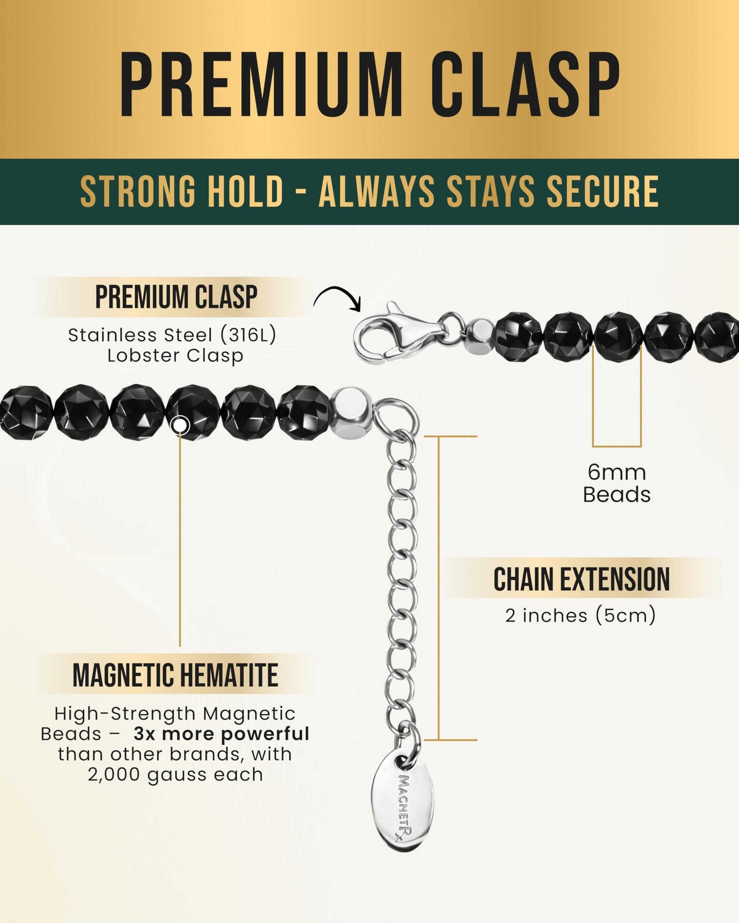 MagnetRX® Magnetic Hematite Necklace – Ultra Strength Hematite Stones – Unisex Beaded Necklace for Women and Men (6mm Faceted Beads)