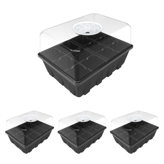 Gardzen 3 Pack Seed Starting Tray, Plant Germination Trays, Seed Starter Kit with Adjustable Humidity Vented Dome, Plant Growing Kit 6.6" x 4.5", Total 36-Cell, Black