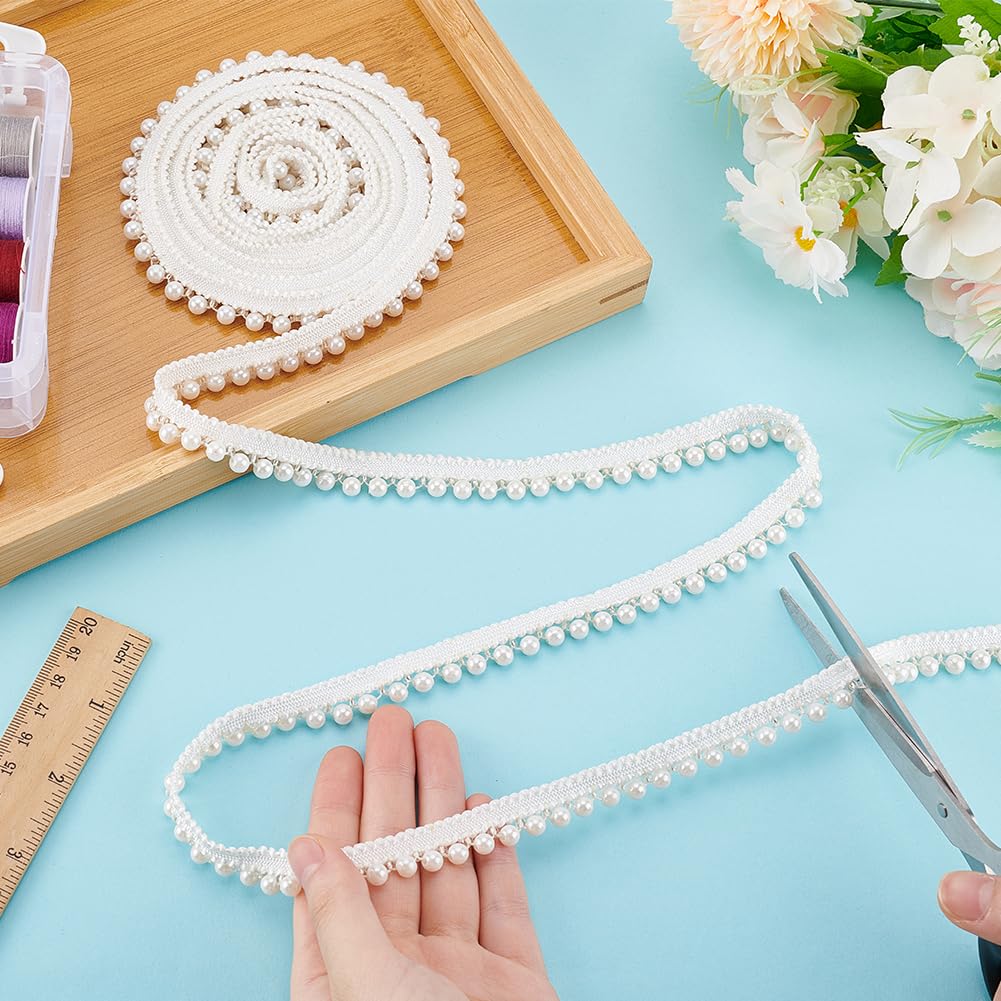 PH PandaHall 5 Yards Faux Pearls Lace Ribbon, 1/2 inch Applique Pearl Fringe Craft Ribbon Pearls Chain Pearl Beaded Trim Bridal Embellishments for Wedding Sewing Clothing Craft Costume Lamp Shade