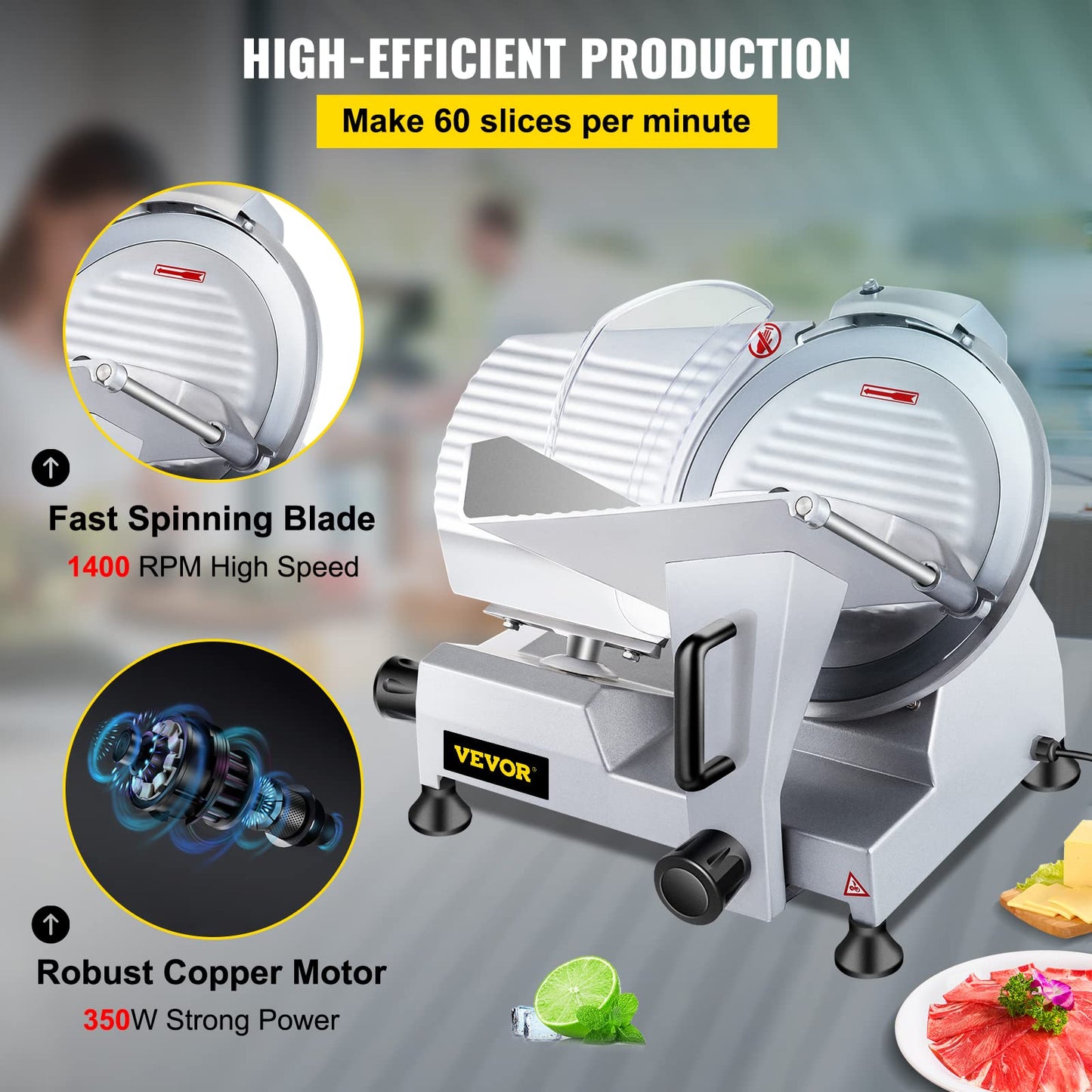 VBENLEM Commercial Meat Slicer,12 inch Electric Meat Slicer Semi-Auto 320W Premium Chromium-plated Steel Blade Adjustable Thickness, Deli Meat Cheese Food Slicer Commercial and for Home use,Sliver