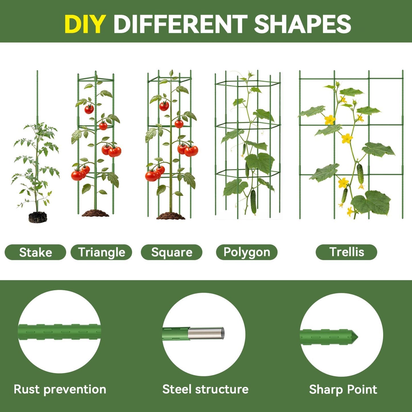 Halatool 63 Inch Tall Tomato Cages for Garden, 6 Pack Adjustable Tomato Cage, Garden Stakes Tomato Trellis for Pots, Tomato Plant Support for Raised Garden Bed &Vegetables Flowers