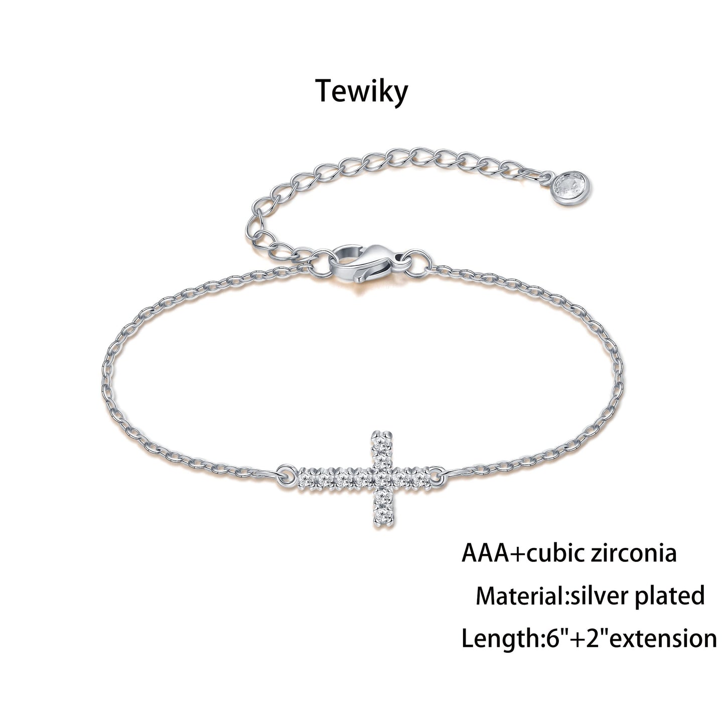 Tewiky Cross Bracelet for Women Dainty 14k Gold Plated Cubic Zirconia Cute Tiny Bracelet Confirmation Gifts for Women