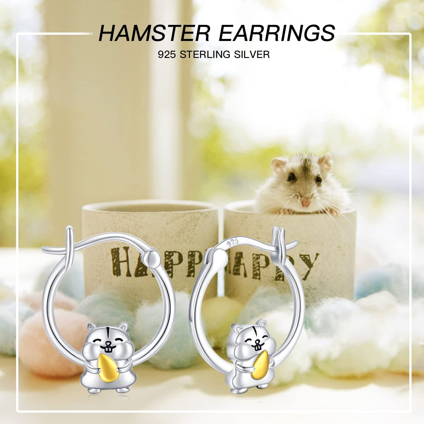 Hamster Hoop Earrings Sterling Silver Small Animal Guinea Huggie Hoop Earrings for Sensitive Ears Hamster Jewelry Gifts for Women