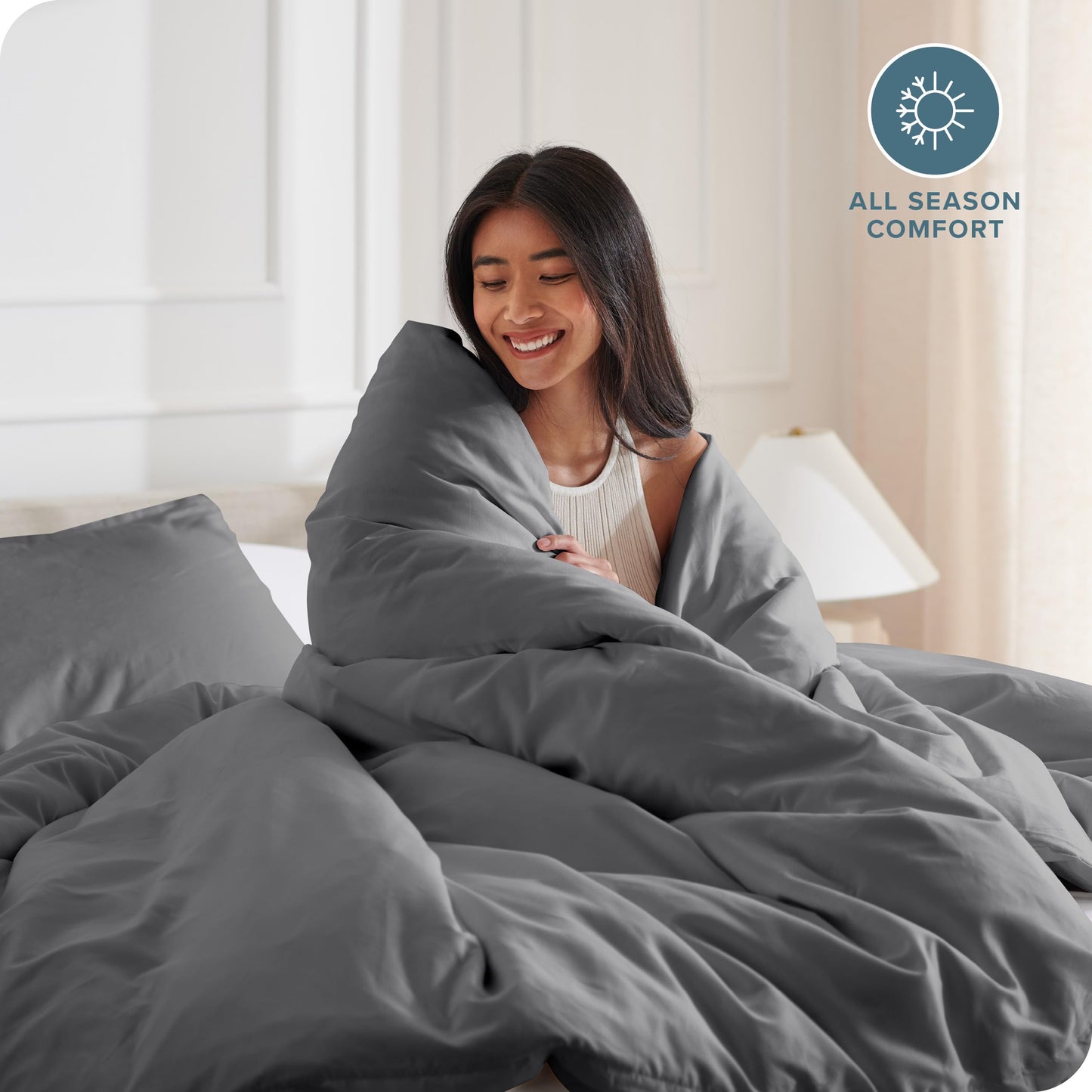 Bare Home Bedding Duvet Cover Queen Size - Premium 1800 Super Soft Duvet Covers Collection - Lightweight, Cooling Duvet Cover - Soft Breathable Bedding (Queen, Grey)