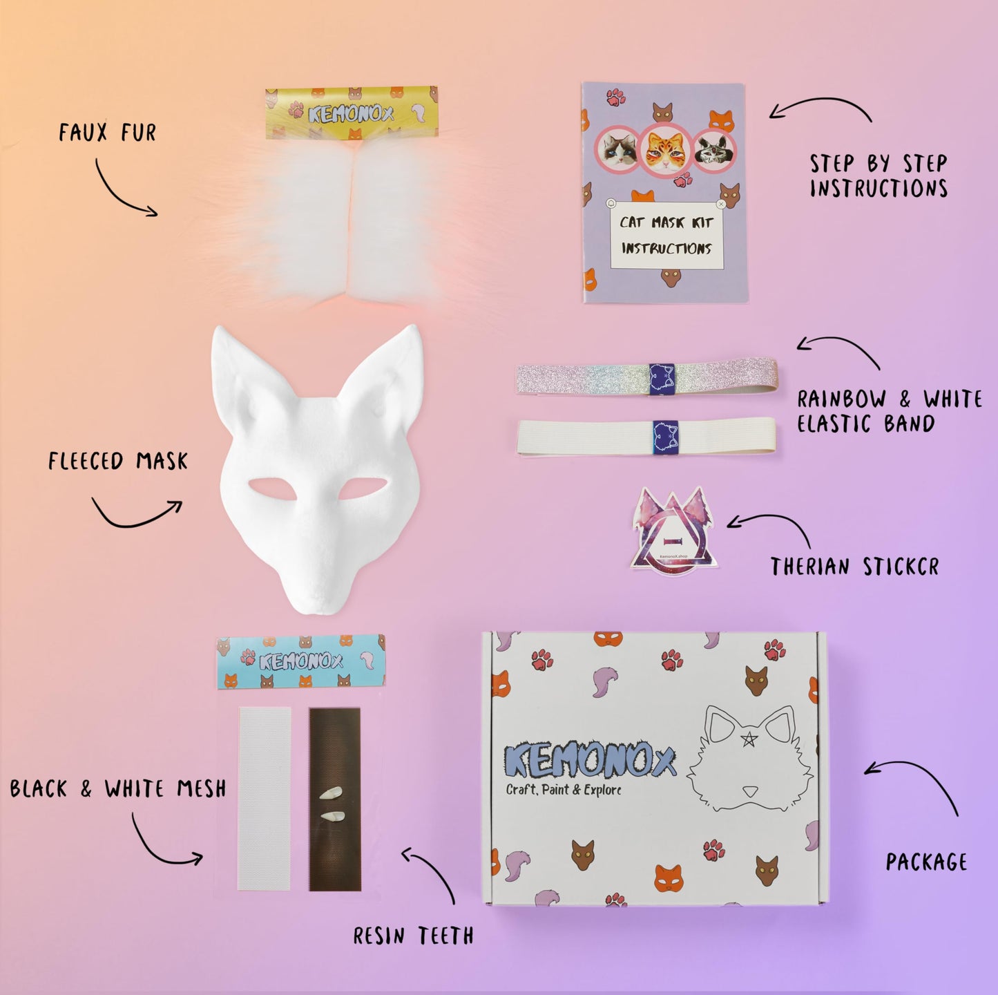 KemonoX Therian Canine Wolf Mask Kit - White Fleeced Wolf Mask Base with Faux Fur, Eye Mesh and Cat Like Fuzzy Fabric - Felted for You, Skip the Messy Work