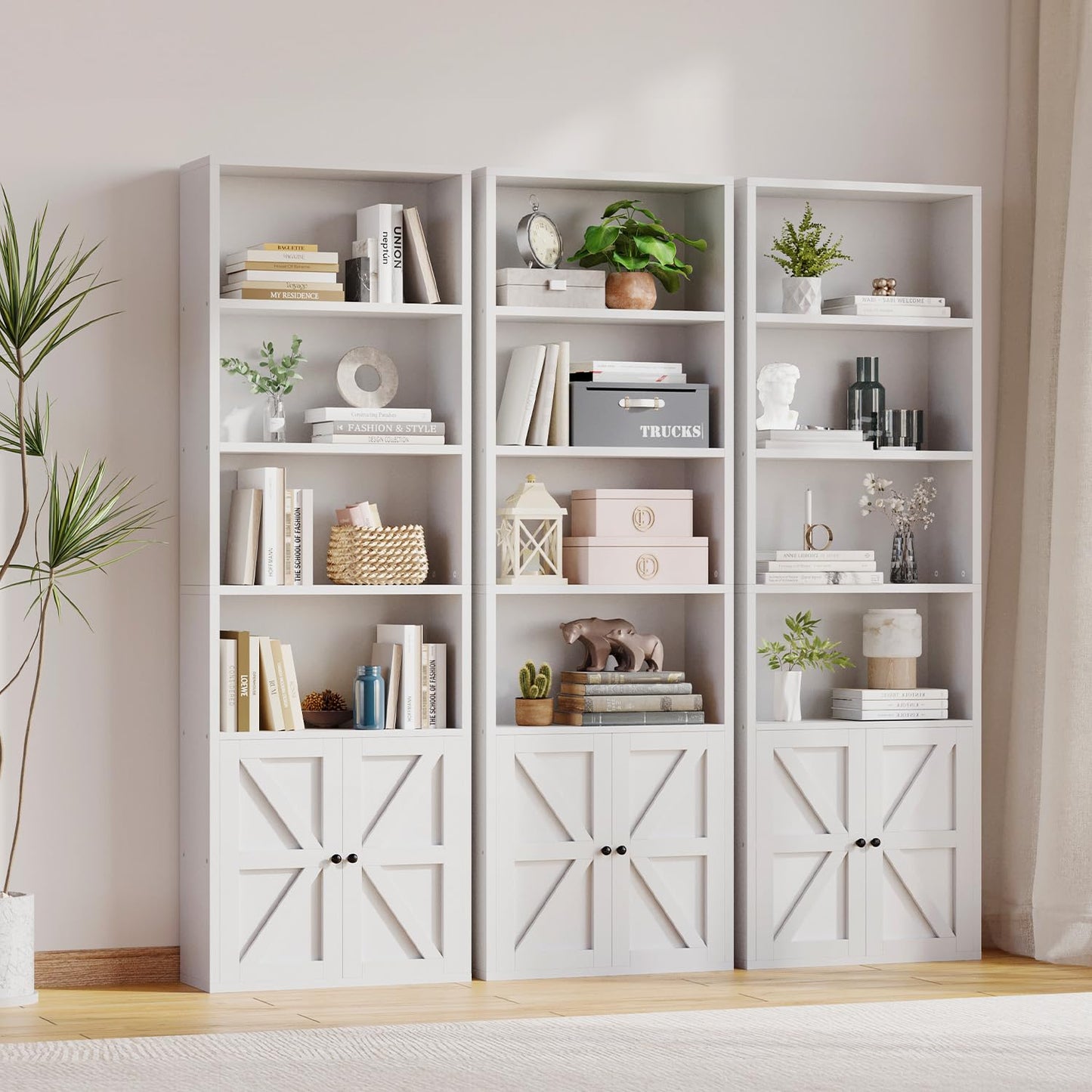 OneBlis 71.5" Bookshelf Set of 2, 6-Tier Bookcase with Cabinet Doors, Tall Display Shelves with Storage for Home Office, Living Room