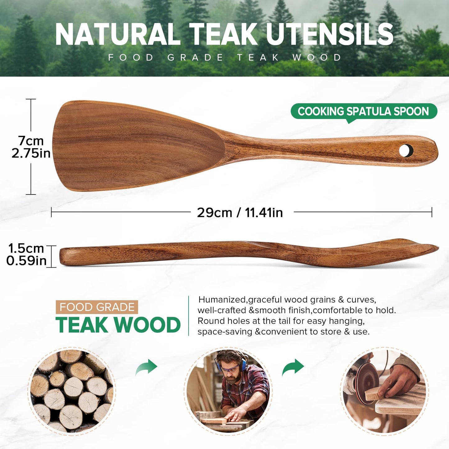 Wooden Spoons for Cooking, Multifunction Cooking Spoon Spatula, Teak Wood Handle Spoonula for Mixing Scoop Scrape, Wooden Kitchen Utensils for Cast Iron Skillets & Non-Stick Cookwares,11.4″,1 Pack