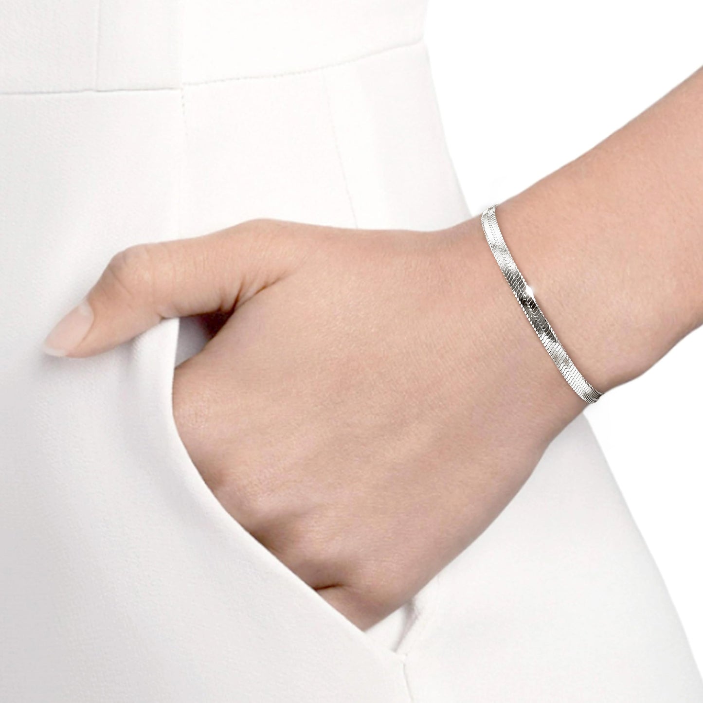 Silver Bracelets Stack for Women Waterproof, Stackable Bracelet Set with Silver Bangle Cuff, Box Link, Paperclip, Herringbone, Sparkling Chain, Adjustable Non Tarnish Jewelry Gifts for Women